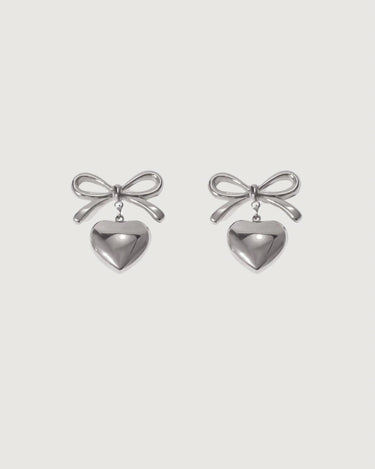 BOW DROP HEART STUD EARRINGS SILVER - STUDIO JO STORE